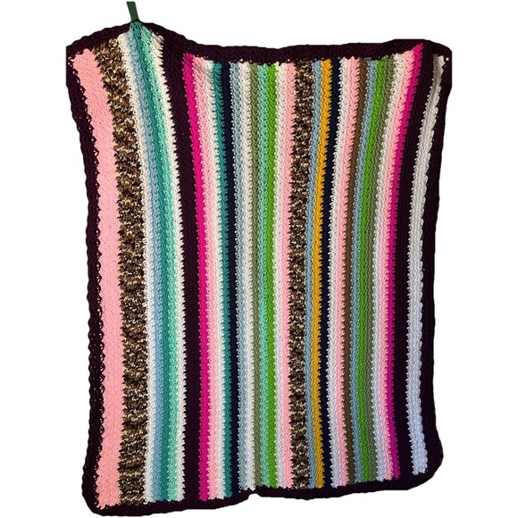Vintage Handmade Crochet Afghan Striped Blanket 50" X 36” Retro Grannycore - Picture 1 of 3